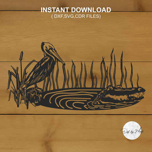 seabird and crocodile scene DXF svg Files - Instant Download for Laser, Plasma, Waterjet Cutting