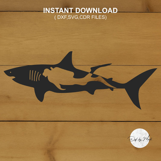 shark diver clipart - DXF SVG files for Plasma Cnc Laser Waterjet Ready to cut clipart file