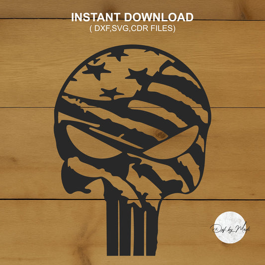 Skull with American Flag  DXF svg Files - Instant Download for Laser, Plasma, Waterjet Cutting