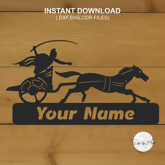 Spartan Soldier Chariot Custom Name DXF Svg Files for CNC Cutting - Vintage Auto Decor & DIY Metal Art Design