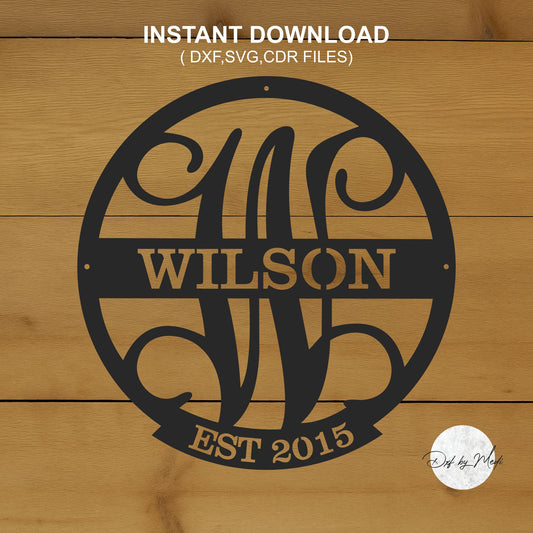 outdoor split monogram letter sign with custom name- dxf files for cnc plasma- letter W monogram wall art - laser cut files- custom gift