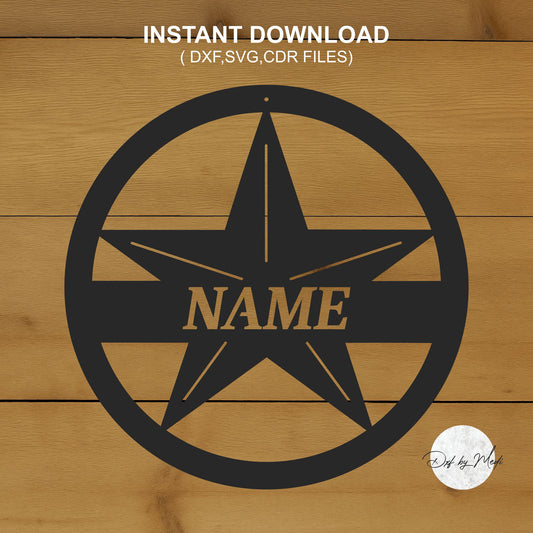 Star sign with custom name- dxf files for cnc plasma- monogram wall art - laser cut files- svg design for laser