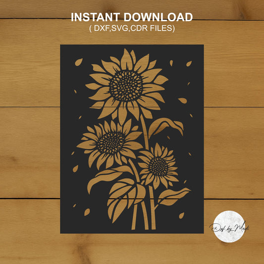 Sunflowers panel - DXF SVG files for Plasma Cnc Laser Waterjet Ready to cut clipart file