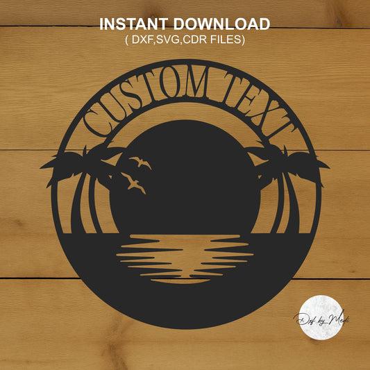 Sunset Monogram Wall Art - Customizable DXF SVG File for CNC Plasma, Laser, and Waterjet Cutting