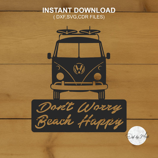 Surfer Bus Beach Happy Sign DXF Cut File for Laser and CNC Plasma Cutting