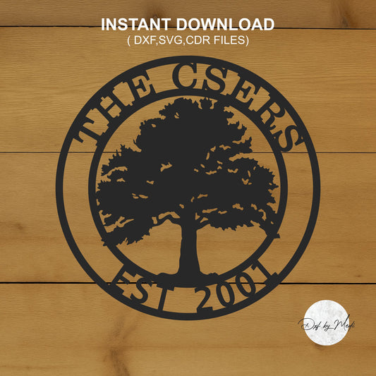 Oak Tree Sign with Personalized Name - SVG DXF Files for Plasma and Laser Cutting