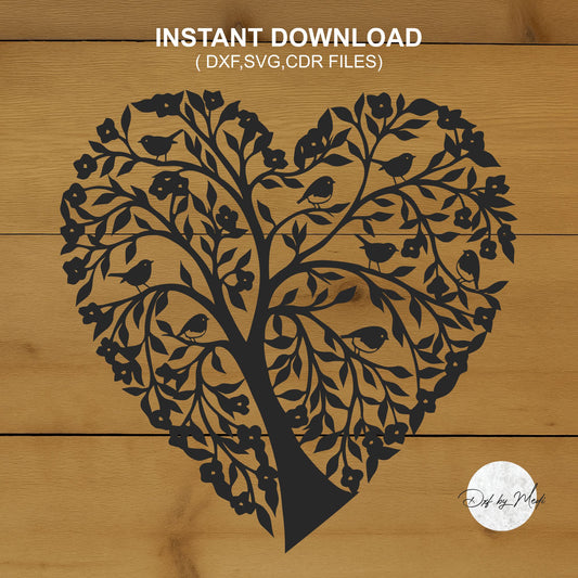 Tree Heart with Birds DXF SVG File for Cnc plasma laser Cutting - Romantic Decor & DIY Projects