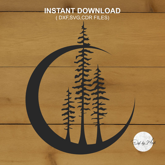 Trees with Moon - Nature-Inspired SVG DXF File for Laser Cutting