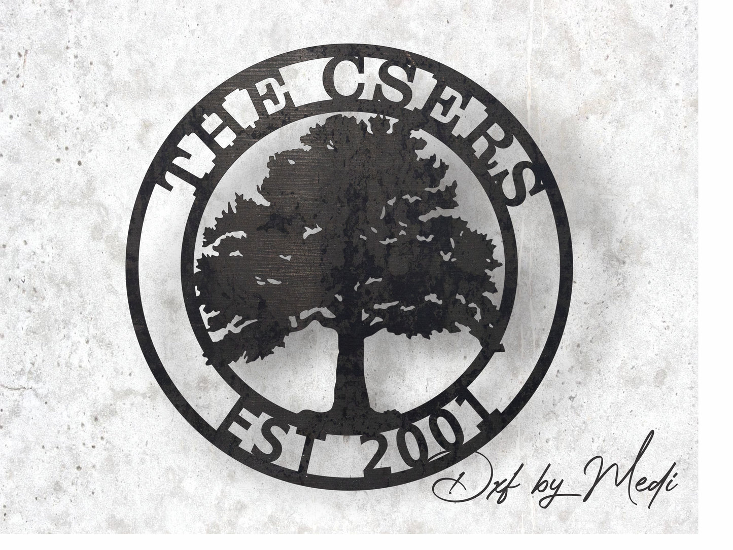 Oak Tree Sign with Personalized Name - SVG DXF Files for Plasma and Laser Cutting