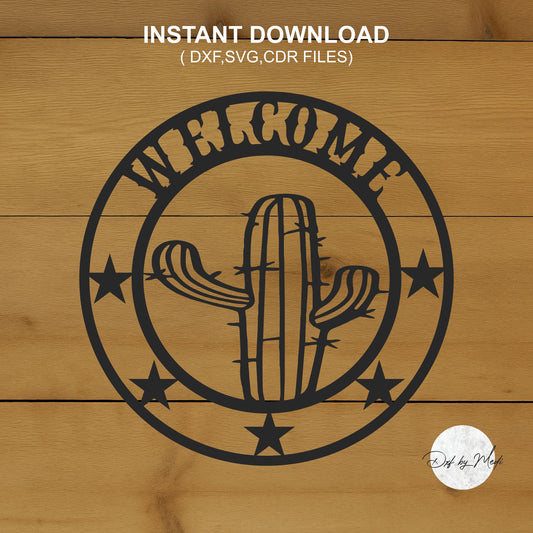 Cactus Welcome Sign Svg DXF CDR