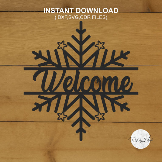 flake christmas welcome sign - DXF SVG files for Plasma Cnc Laser Waterjet Ready to cut clipart file
