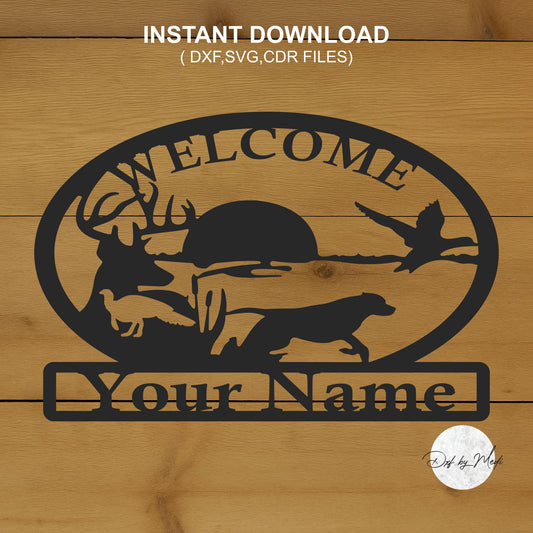 Customized deer Wildlife Welcome Scene with Dog- DXF SVG files for Plasma Cnc Laser Waterjet Ready to cut clipart file