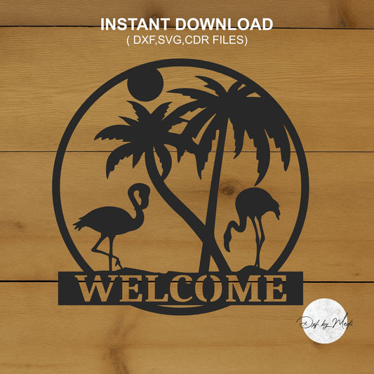 Flamingo Welcome sign - DXF SVG files for Plasma Cnc Laser Waterjet Ready to cut clipart file