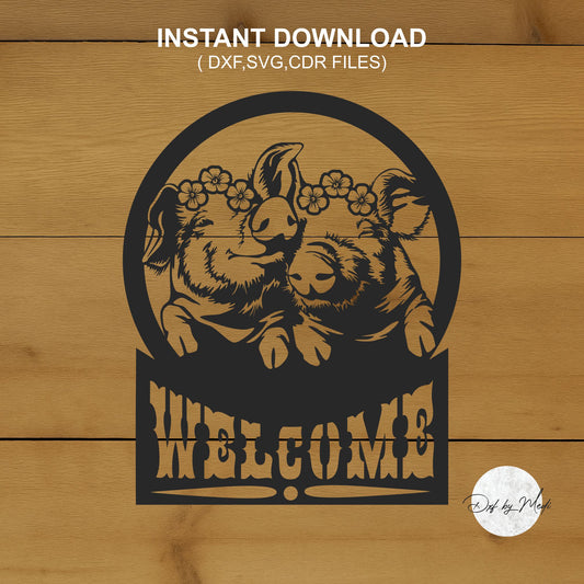 Pig Welcome Sign SVG DXF CDR Files