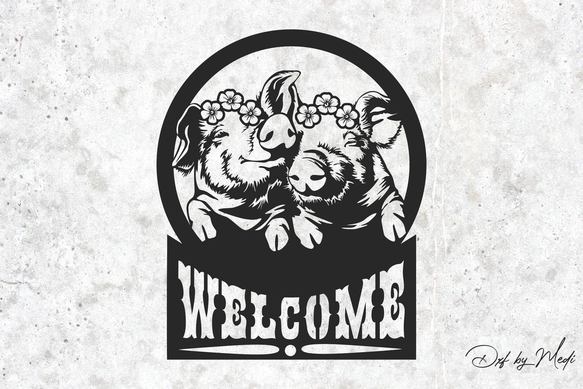 Pig Welcome Sign SVG DXF CDR Files