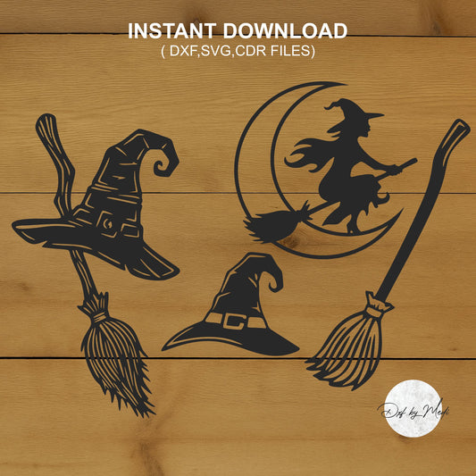 Witch Hat & Broom SVG Bundle – Flying Witch Cut Files