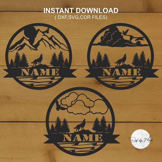 Personalized wolf Outdoor Monogram pack - DXF SVG File for Cnc plasma laser Cutting