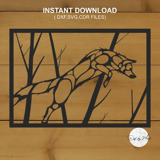 Wolf Jumping in the Forest Wall Decor DXF & SVG Files - Perfect for Laser Cut, Waterjet, and Plasma Cutting