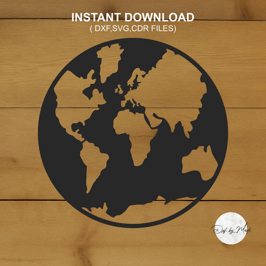 World Earth Map Wall Art | DXF SVG File for CNC Plasma, Laser, and Waterjet Cutting